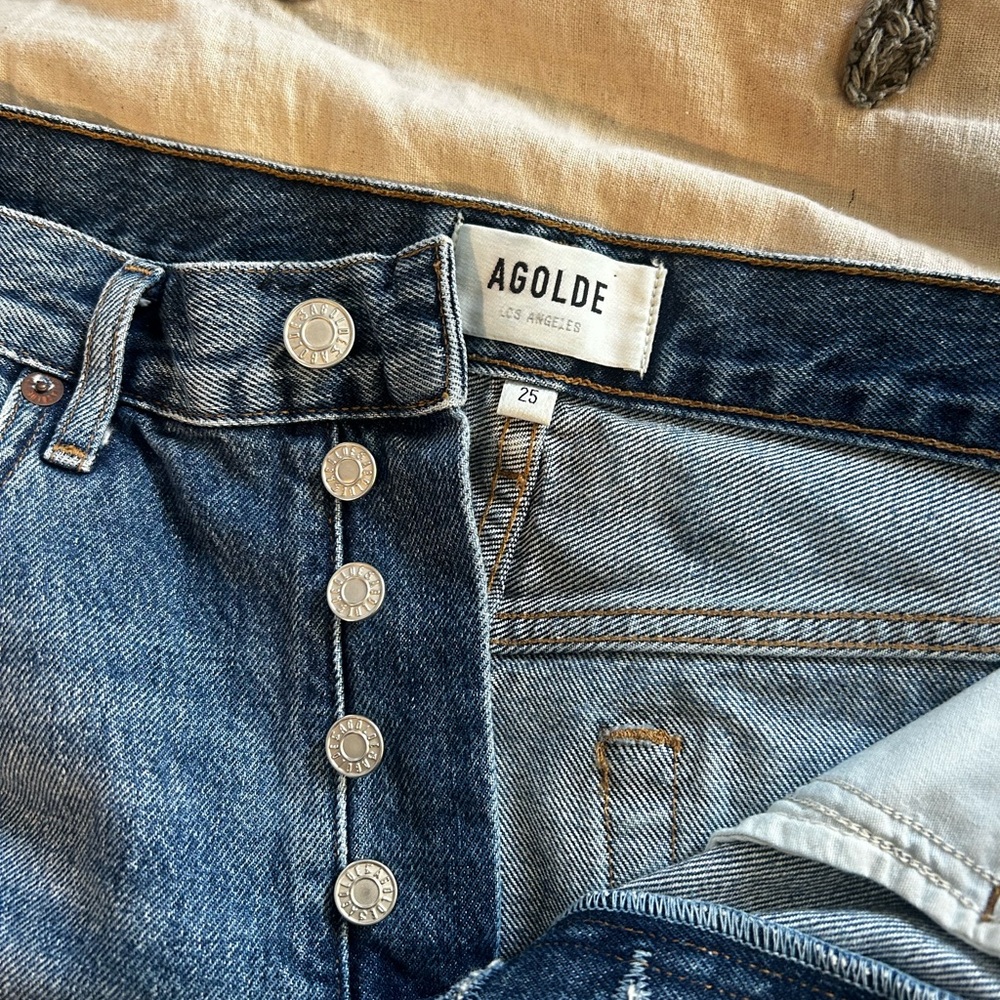 AGOLDE Los Ángeles Mini shorts  Blue Jeans Size 25 - Picture 3 of 5